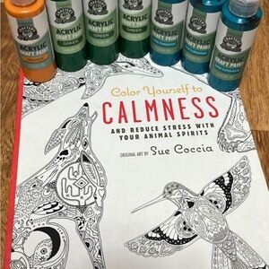 Acrylic craft paint, turquoise, green orange adult coloring book